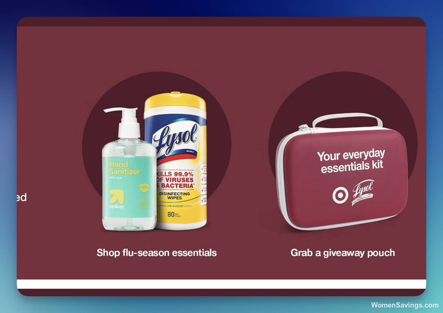 Target giveaway pouch filled with Lysol and Up&Up sample products