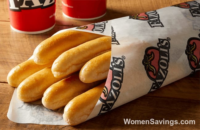 Basket of warm Fazoli's breadsticks served for a Halloween costume freebie
