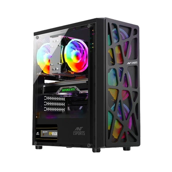 Ant Esports Elite 1100 Mid Tower ATX* , M-ATX, ITX Black Cabinet 4x120mm Static RGB Fans