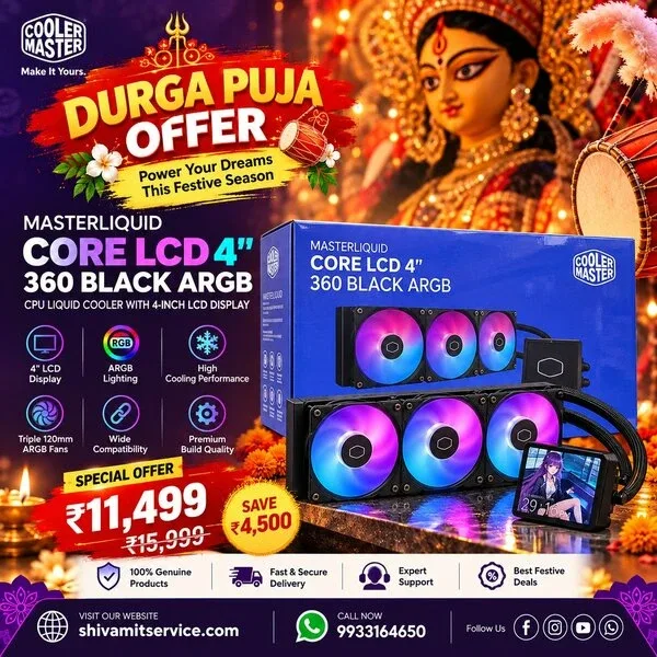 Cooler Master MasterLiquid Core 360mm ARGB CPU Liquid Cooler with 4-inch LCD Display