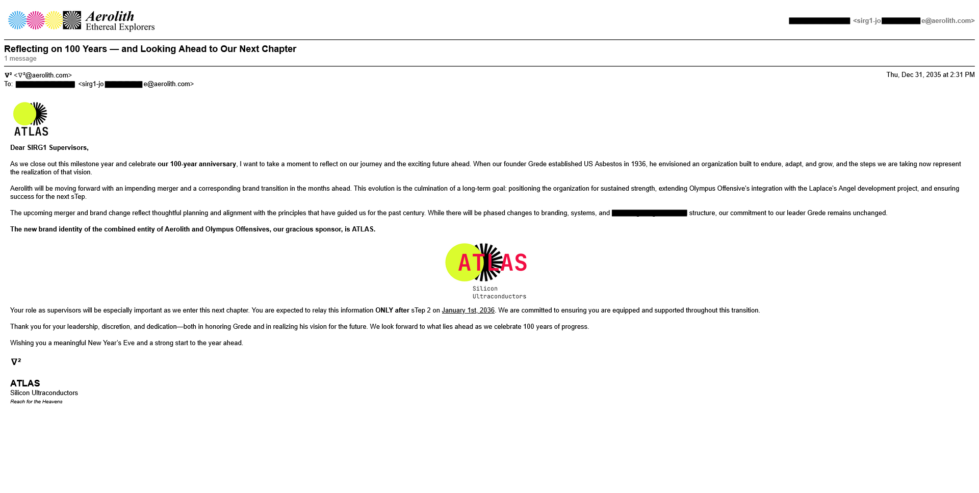 Aerolith internal communications