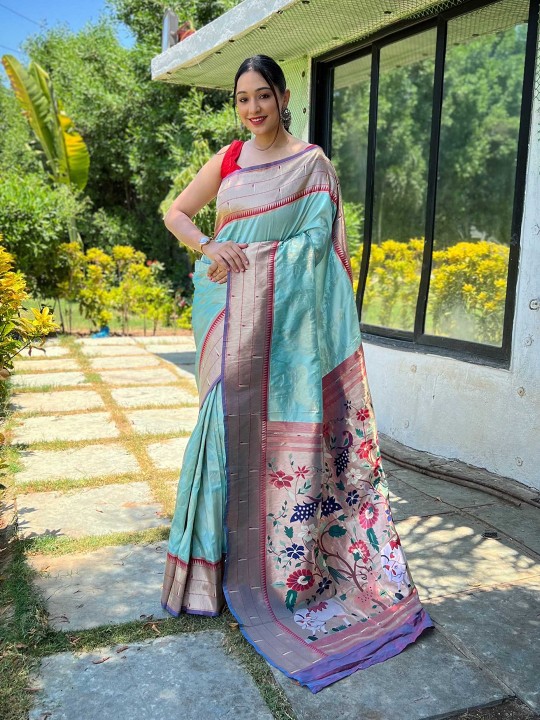 Metra Blue pathani saree