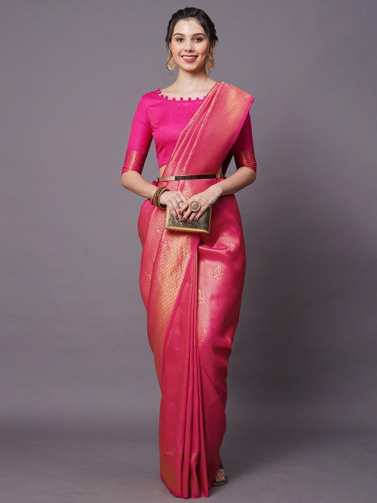 Pink Woven Design Silk Blend Saree with unstitched blouse