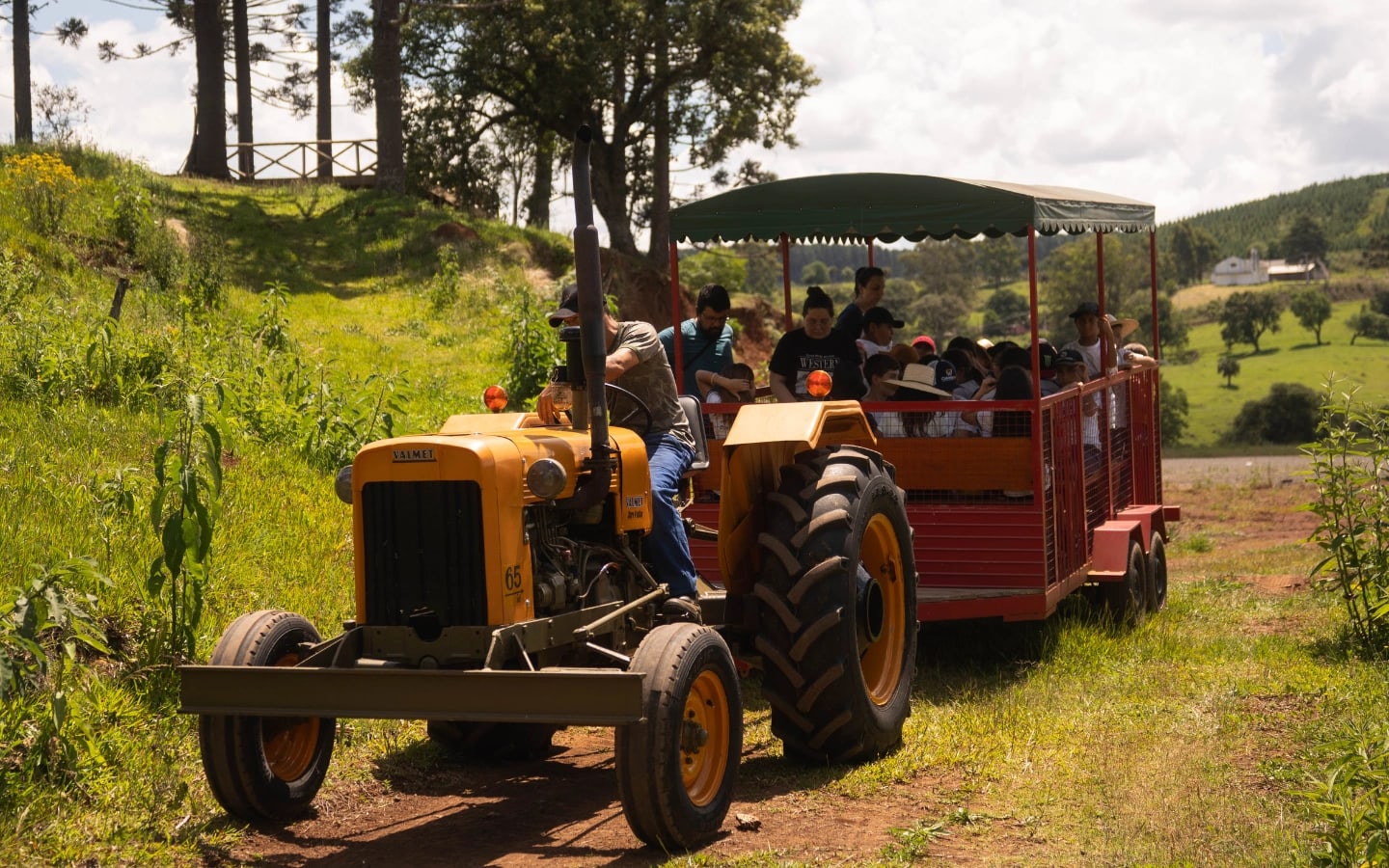 Moranguete, a carreta de turismo rural da Casa França, em passeio pela propriedade