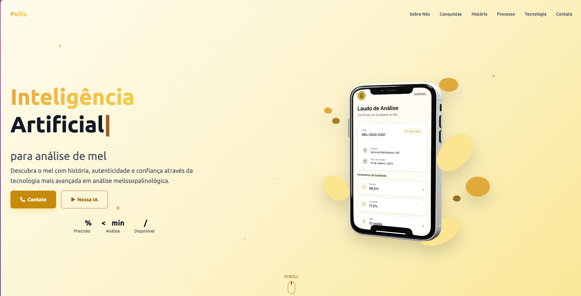 Pollen Intelligence - Solução tecnológica para análise e inteligência de dados desenvolvida por Rafael Gois com HTML5, CSS3 e JavaScript