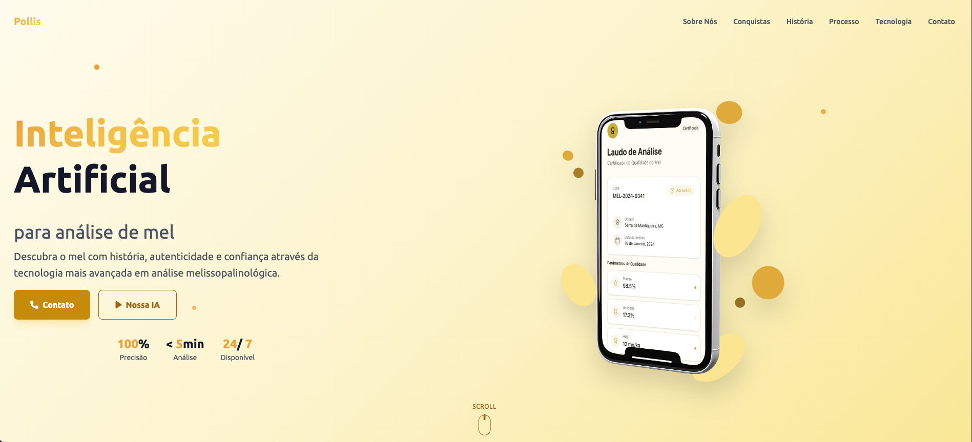 Pollen Intelligence - Solução tecnológica para análise e inteligência de dados desenvolvida por Rafael Gois com HTML5, CSS3 e JavaScript