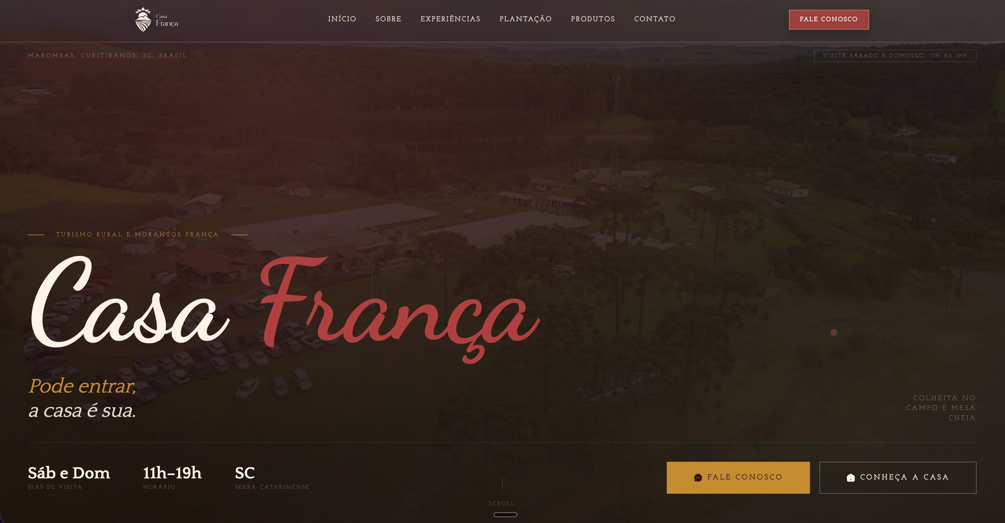 Casa França - Site institucional para turismo rural desenvolvido por Rafael Gois com HTML5, CSS3 e JavaScript