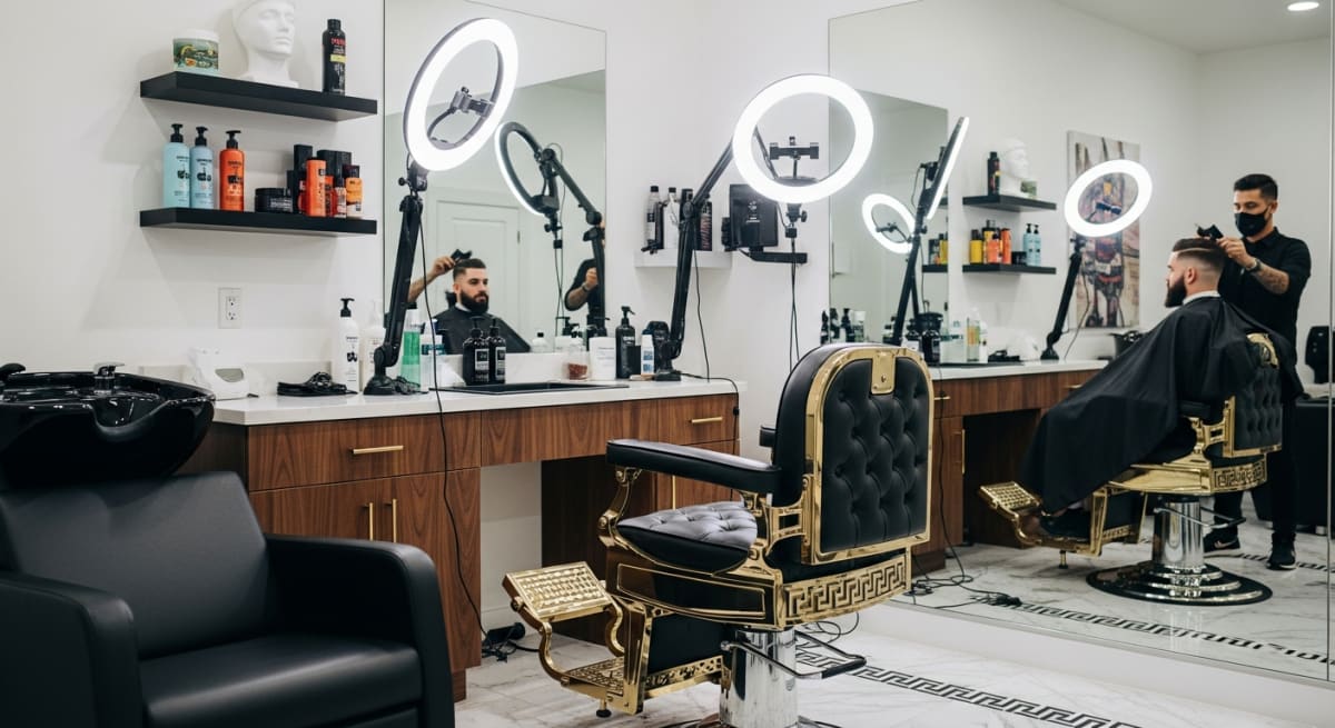 Barber performing a haircut and beard trim combo service at FadeByFame in Henderson NV