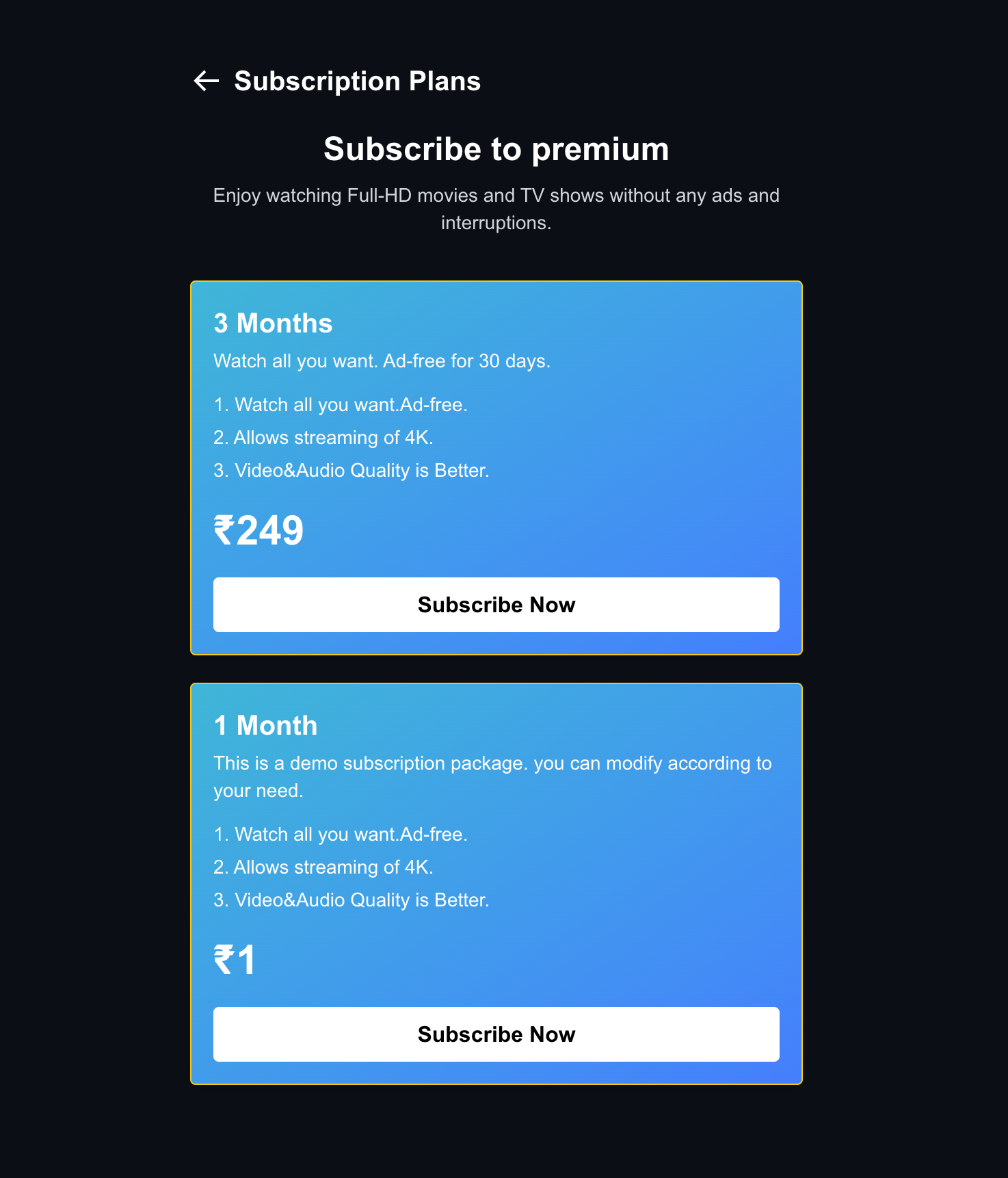 Subscription UI
