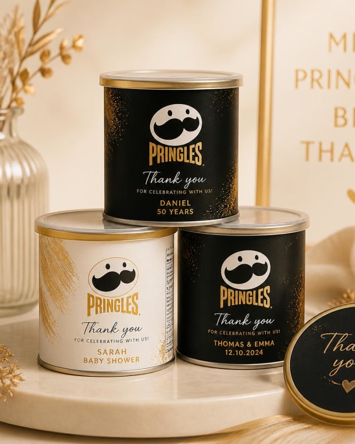 Mini Pringles-busjes met gepersonaliseerde wikkel