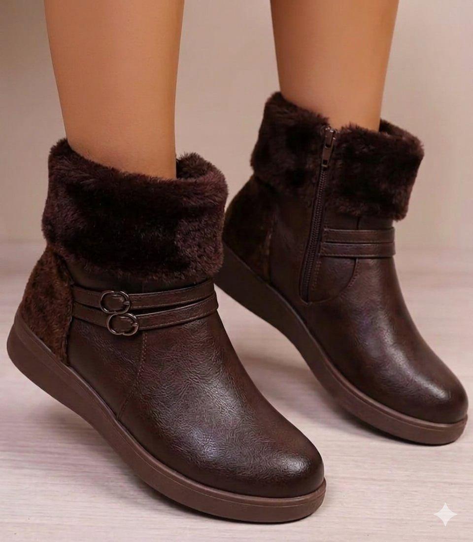 Women's Cozy Faux-Fur Trim Winter Ankle Boots – Stylish Quilted Wedge Booties