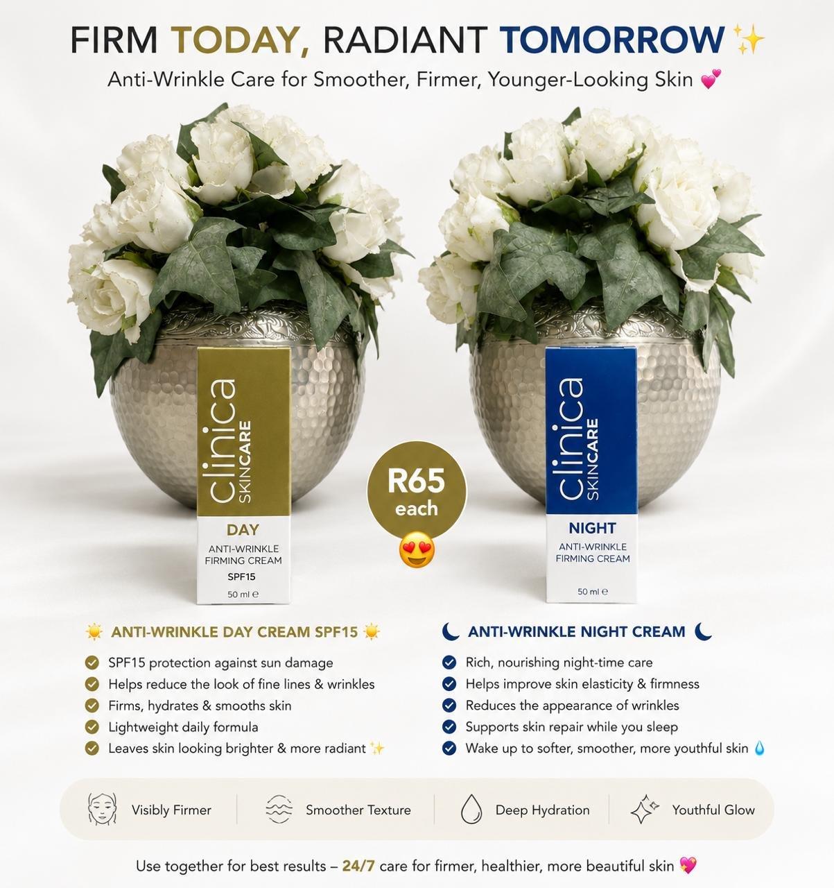 Clinica Anti-Wrinkle Firming Cream Bundle (Day SPF15 & Night Cream) – 50ml Each