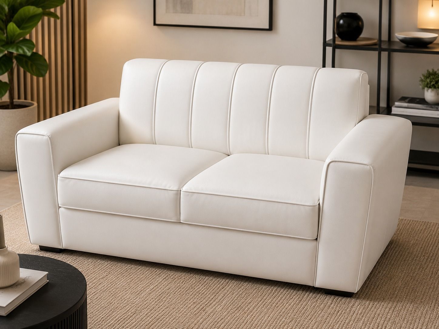 Modern White 2-Seater Leather Sofa