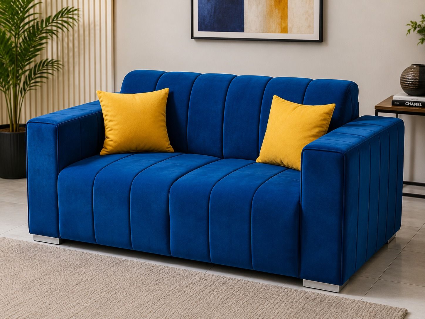 Royal Blue Velvet 2-Seater Sofa