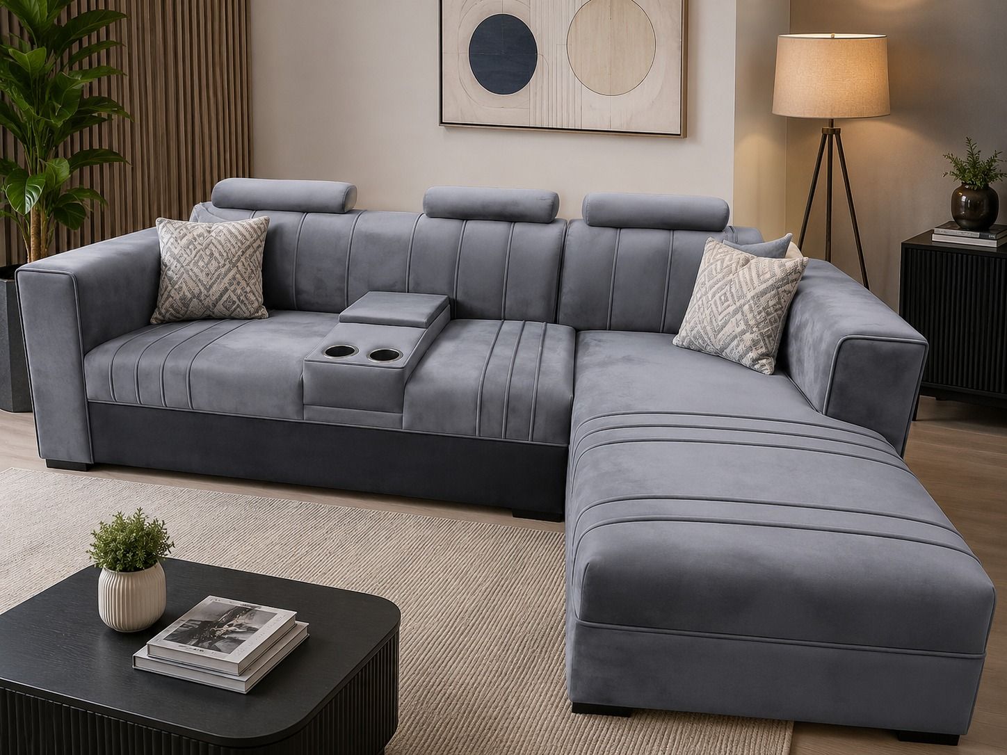 Modern Grey L-Shaped Sectional Sofa with Chaise