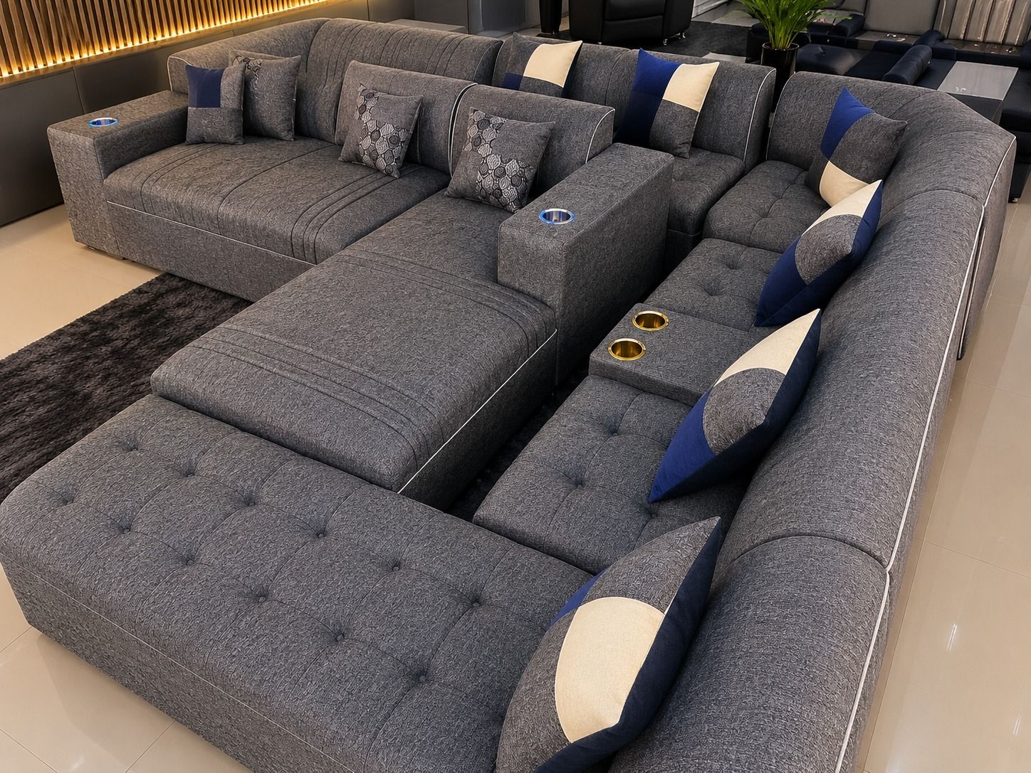 Modern Premium U-Shaped Sectional Sofa with Chaise & Cup Holders