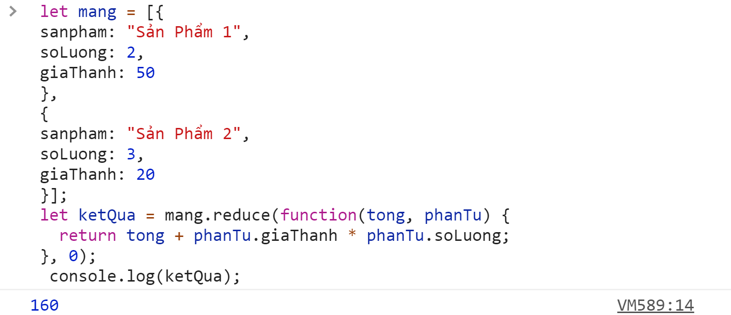 Tỉnh tổng bằng reduce() với object trong Mảng Javascript