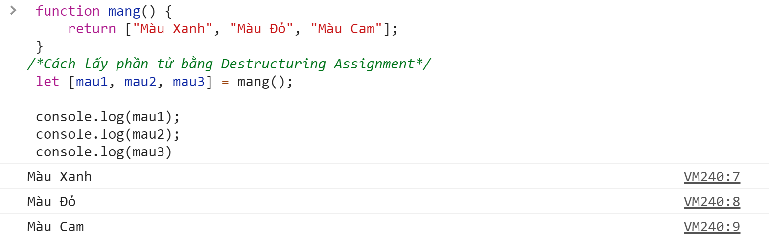 Sử dung function với Destructuring Assignment Javascript