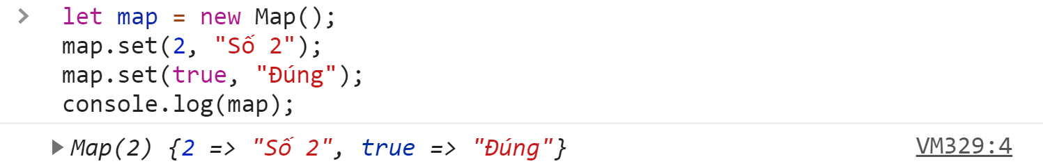 Phương thức set() với dữ liệu số, boolean Trong Map Javascript
