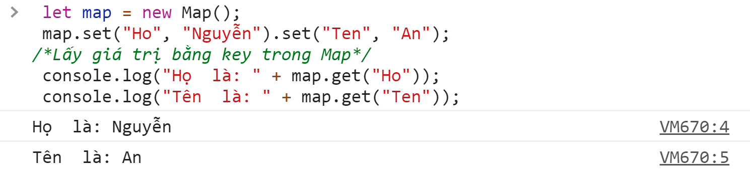 Lấy giá trị bằng get() Trong Map Javascript