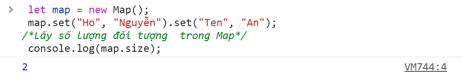 Lấy số lượng đối tượng bằng size Trong Map Javascript