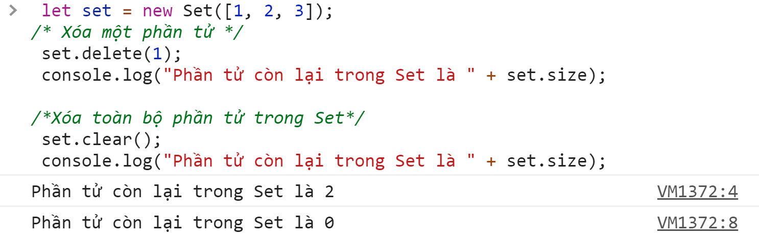 Xóa phần tử trong Set Trong Javascript