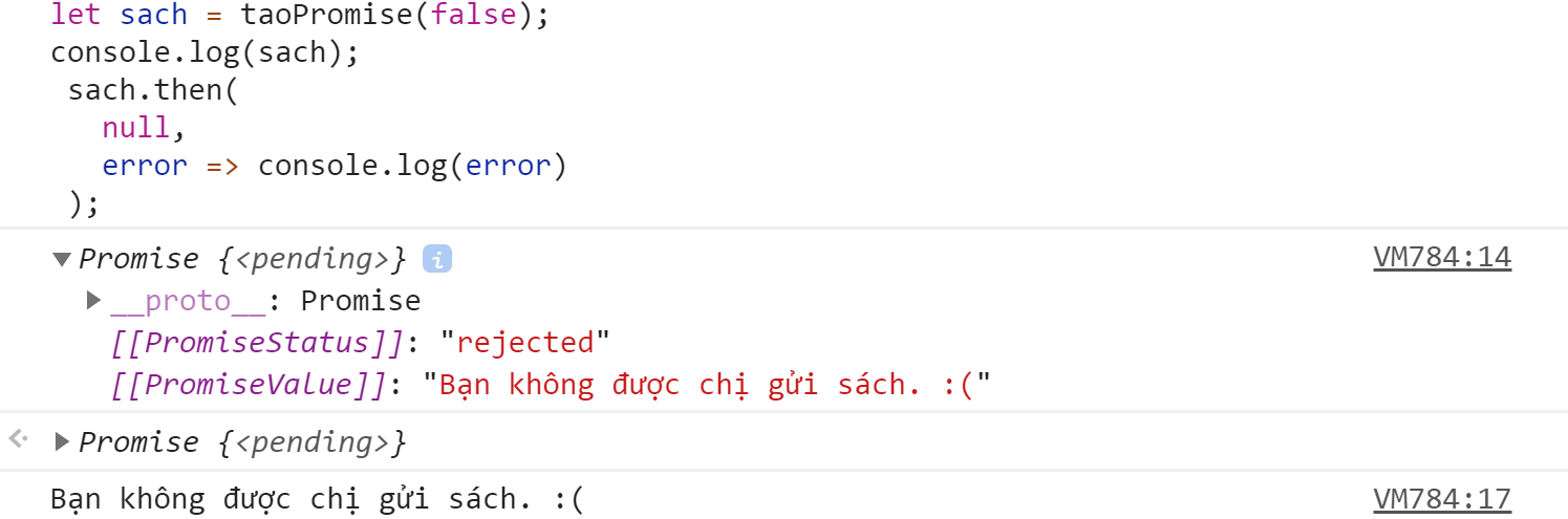 Phương thức then null trong promise javascript