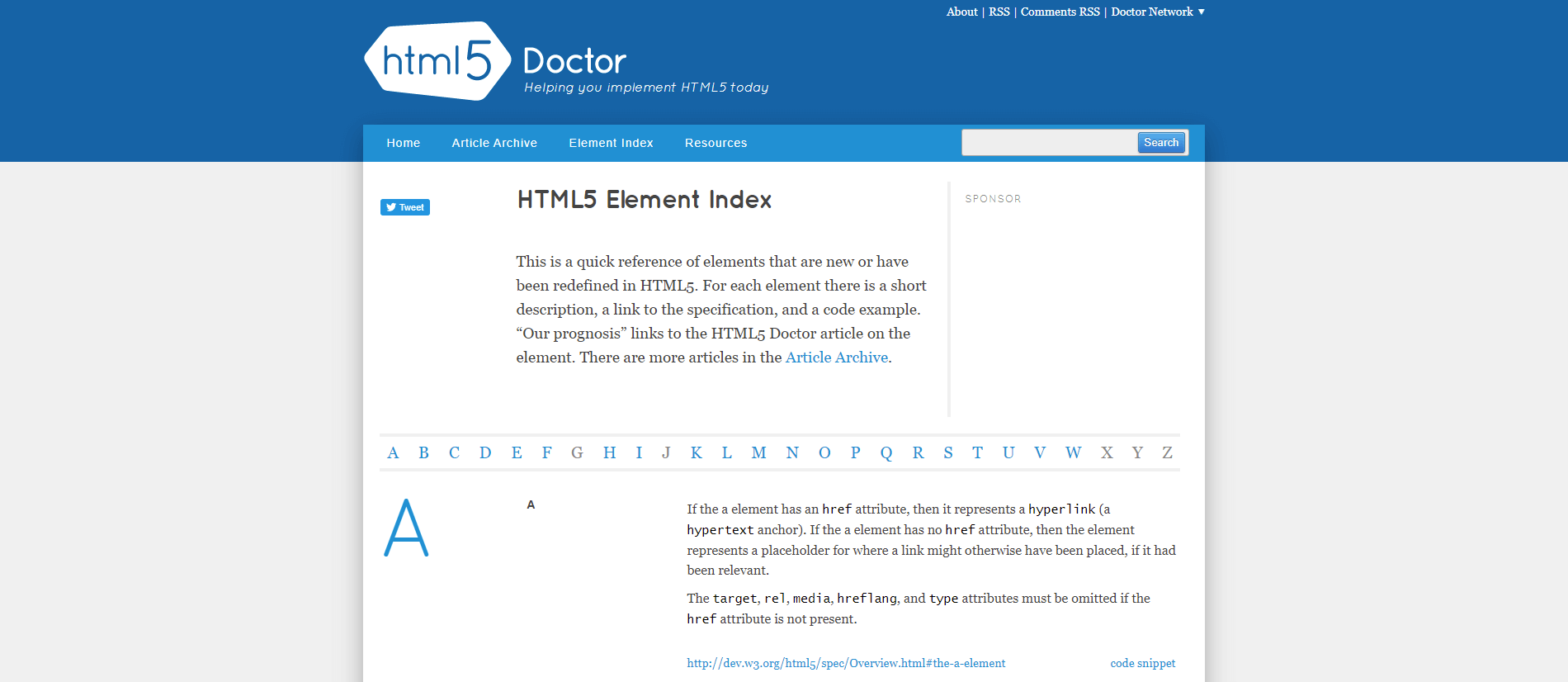 HTML5 Element Index