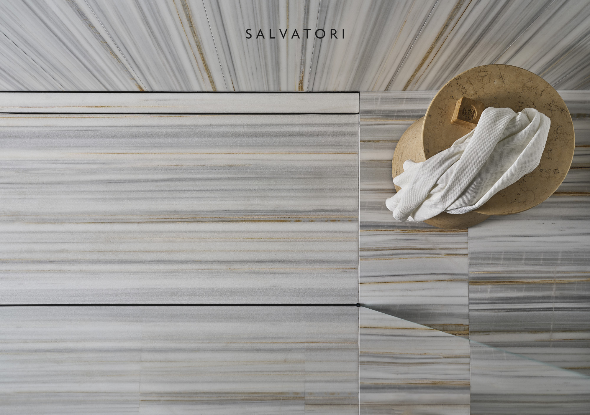 Honed Albe d'Or floor and wall detail, Salvatori Milan showroom