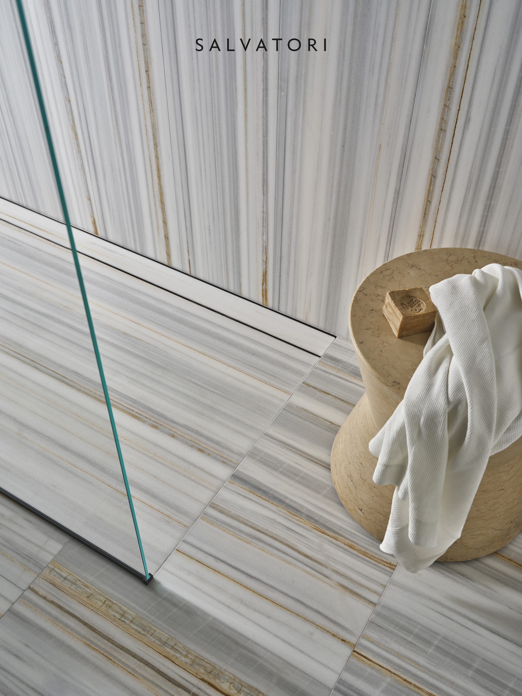 Honed Albe d'Or shower area, Salvatori Milan showroom