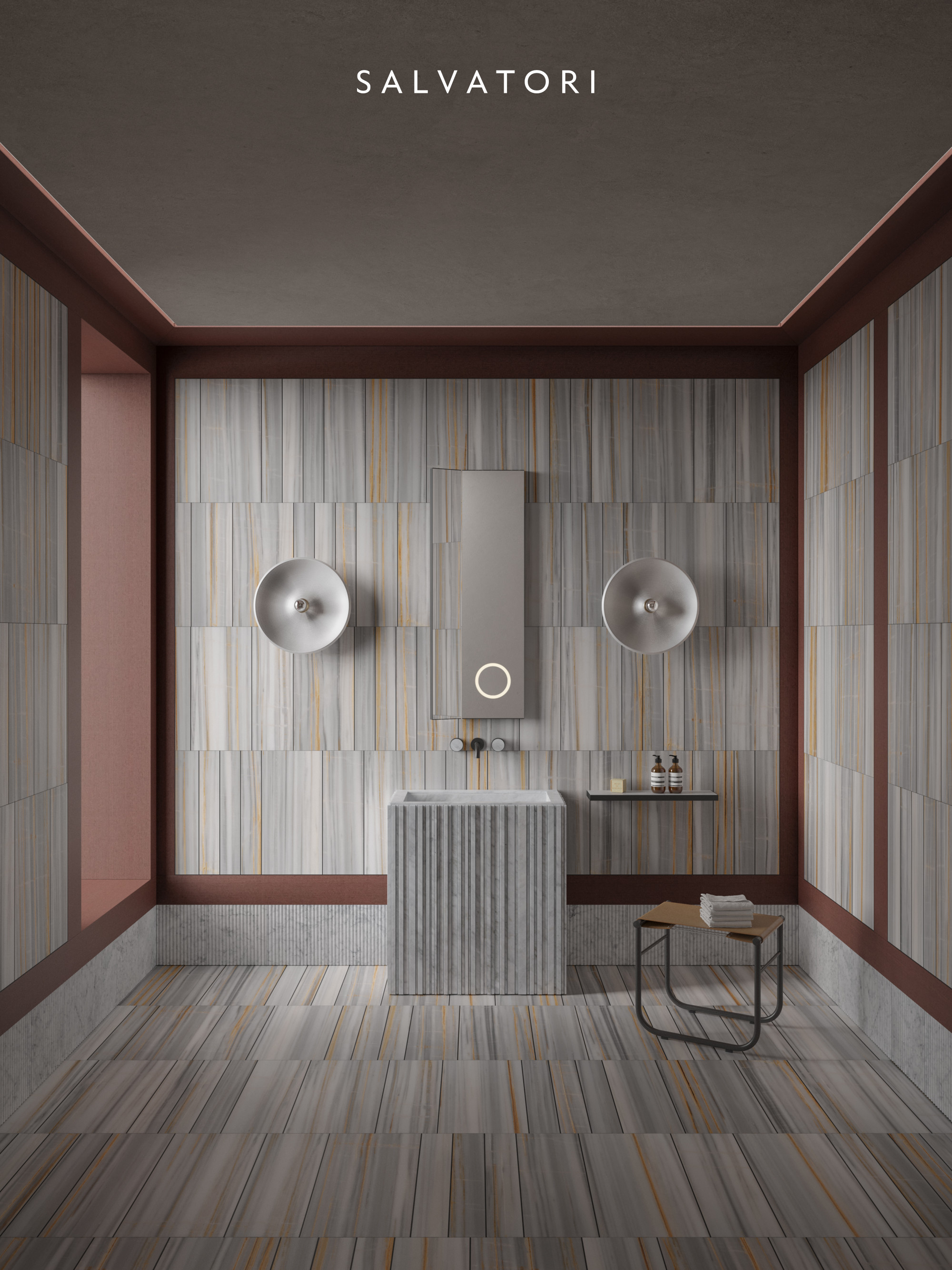 Bathroom with Tratti by Elisa Ossino in honed Albe d'Or