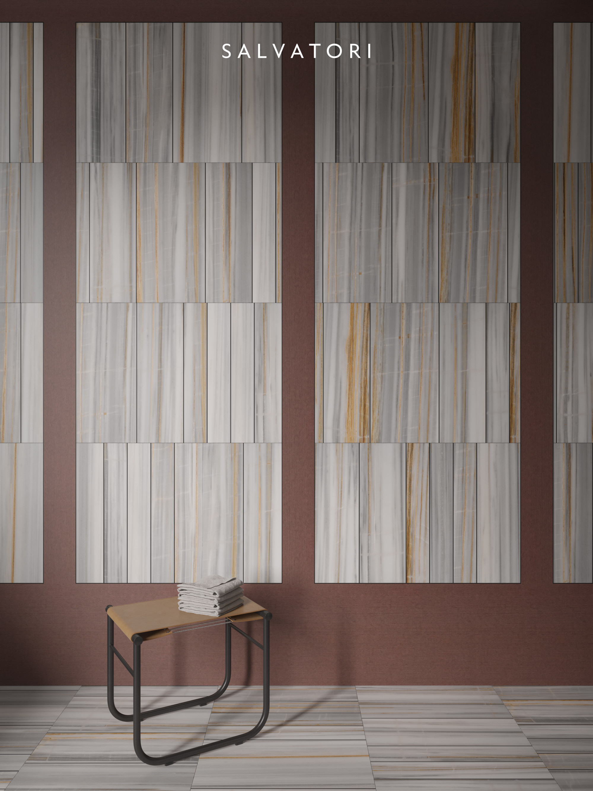 Tratti by Elisa Ossino in honed Albe d'Or wall panels