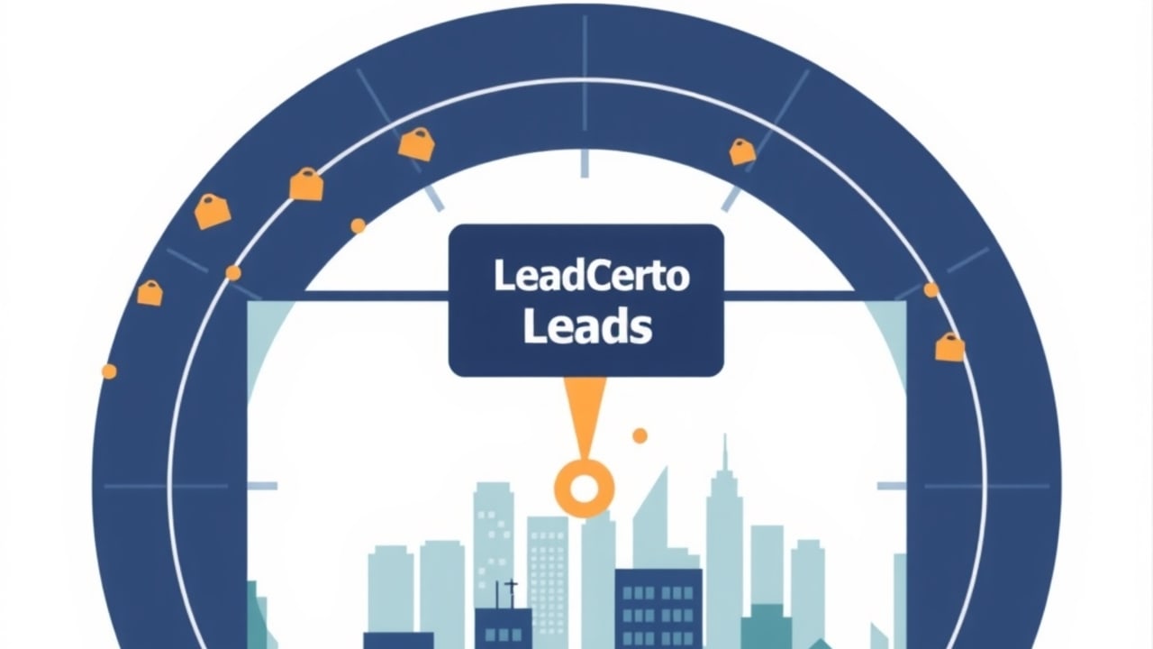 Ilustração de radar capturando leads dispersos e redirecionando-os para ícones de imóveis correspondentes, demonstrando o recurso LeadCerto