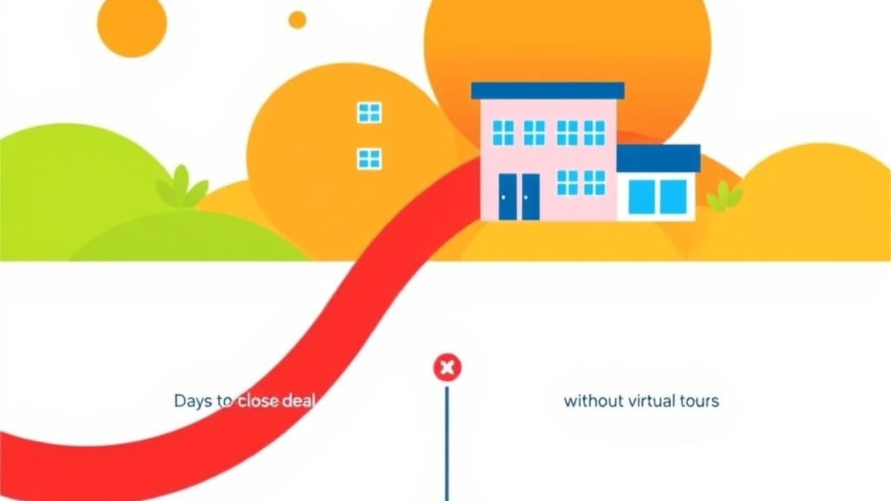 Ilustração de linha do tempo comparando tempo de negociação com e sem tour virtual