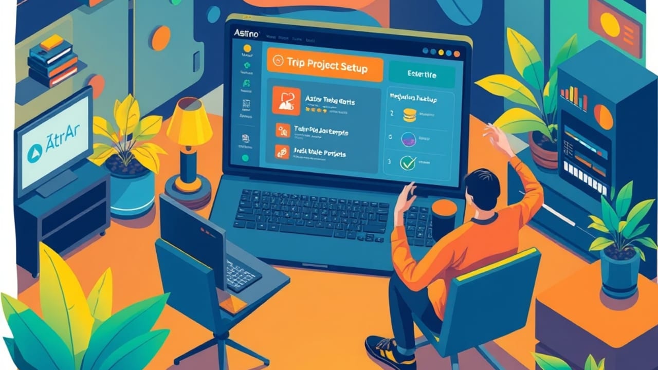 Ilustração de desenvolvedor configurando migração WordPress‑Astro, exportando XML e checando checklist