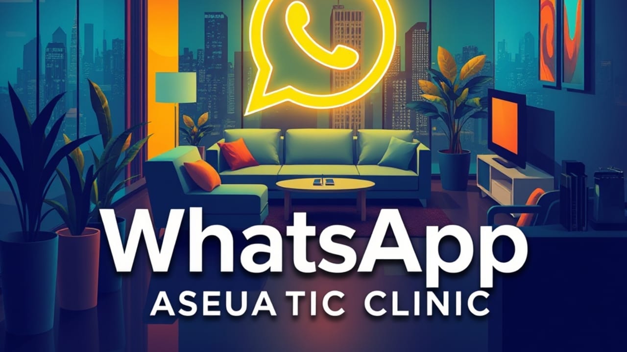 Ilustração de capa com balão de chat do WhatsApp integrado ao logo da clínica de estética, simbolizando automação