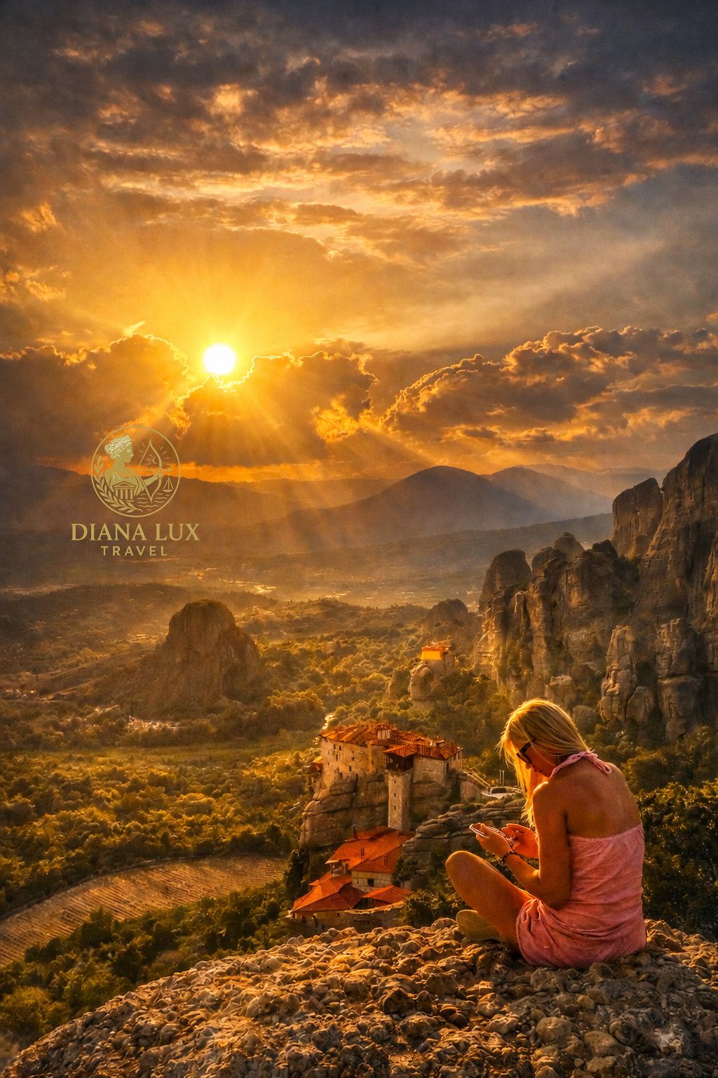 Эта поездка — для тех, кто хочет увидеть Метеоры в самый красивый момент. Именно закат делает это место особенно сильным: свет становится мягким, скалы меняют цвет, пространство замирает, и Метеоры раскрываются совсем по-другому.