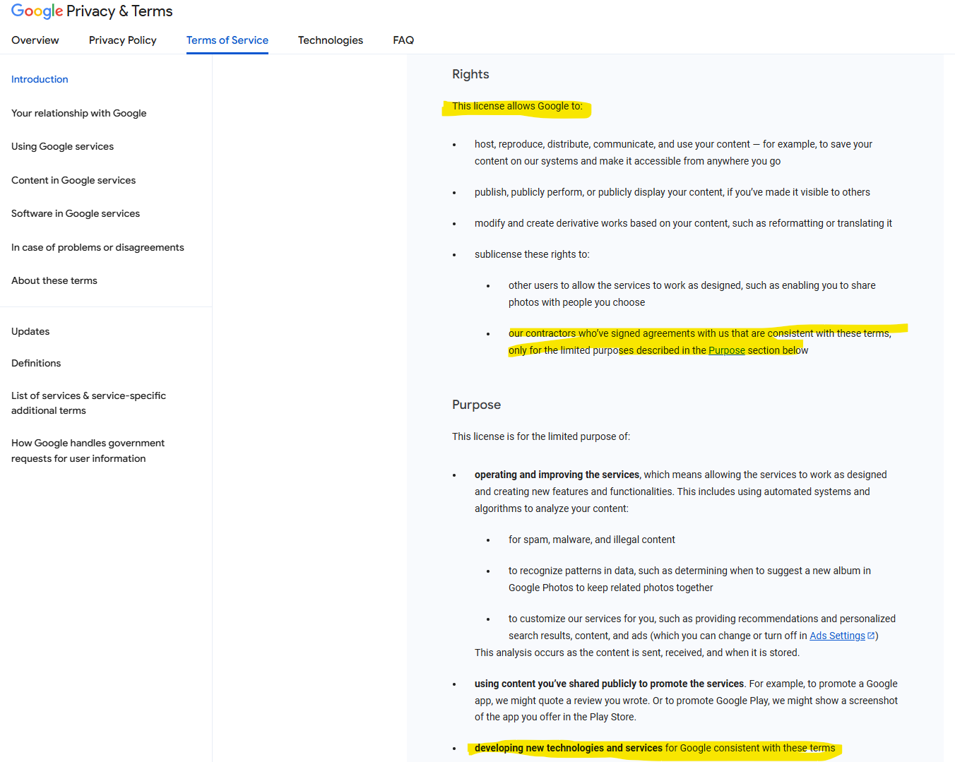 Google Terms of Service - License