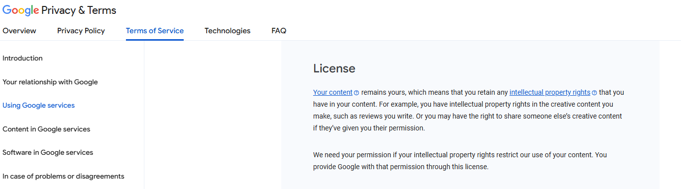Google Terms - License
