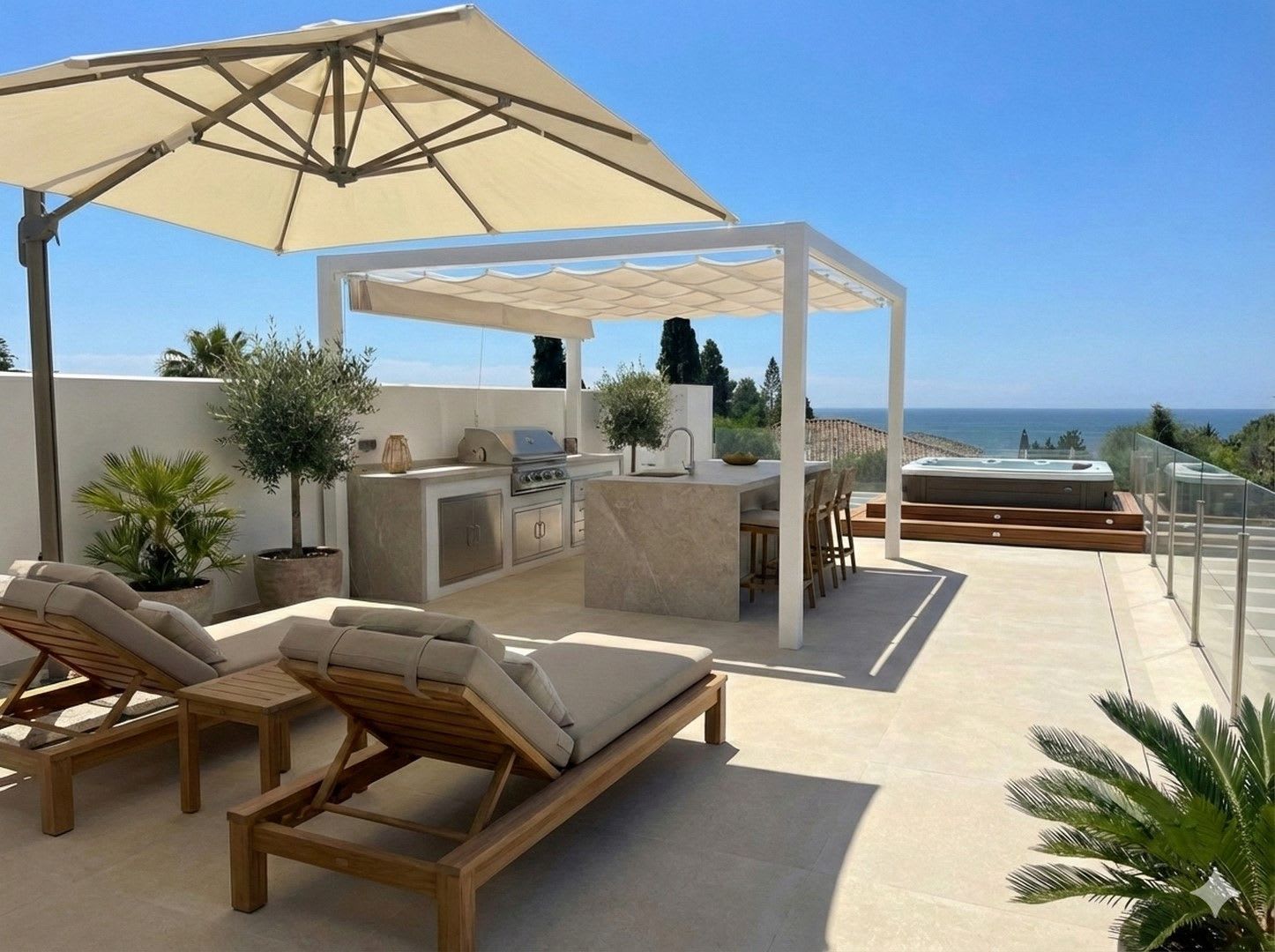 Terrasse med sjøutsikt