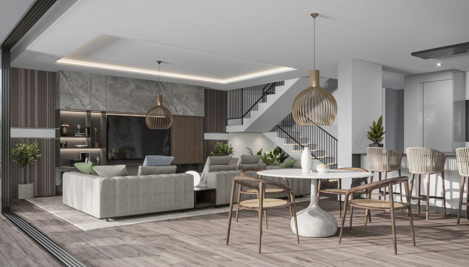 Overbygd terrasse med spiseplass