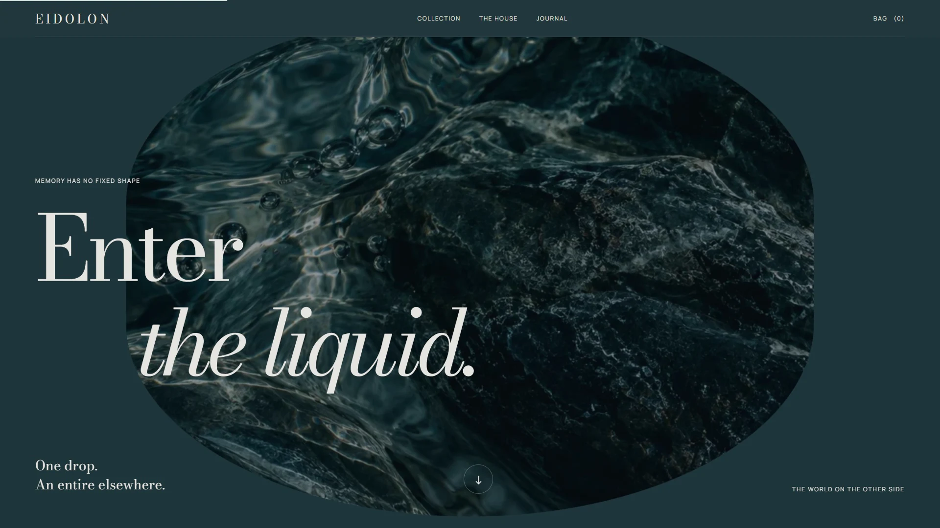 EIDOLON’s liquid landscape expands within a mineral-teal composition.