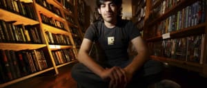 Aaron Swartz poses in a Borderland Books in San Francisco