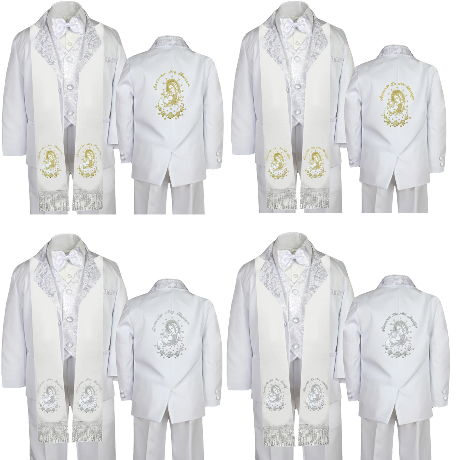 Unotux Baby Boy Christening Baptism Church White Tail Suit Mary Maria Stole Back Sm-7