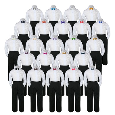 23 Color 4 pc Set Bow Tie Boys Baby Toddler Kid Formal Suits Black Hat Pants S-7