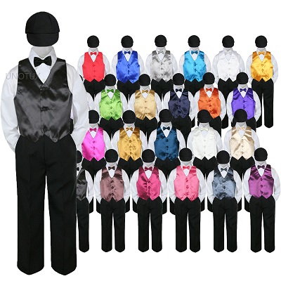 5pc Boy Suit Set Red Rudy Vest Bow Tie Baby Toddler Kid Formal Hat Pants S-7