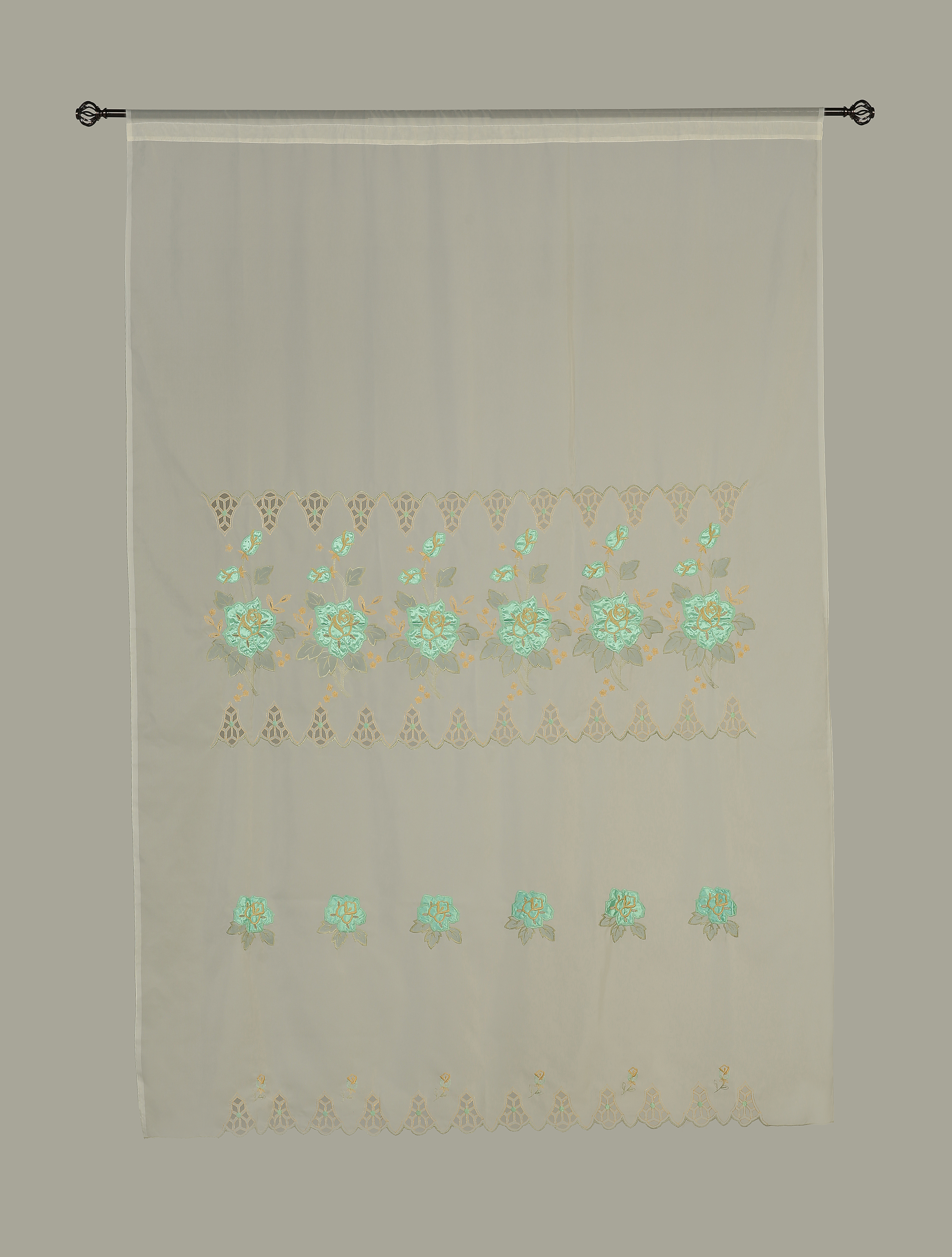 Mint Green Transparent Decor Embroidery Shade Sheer Window Curtain