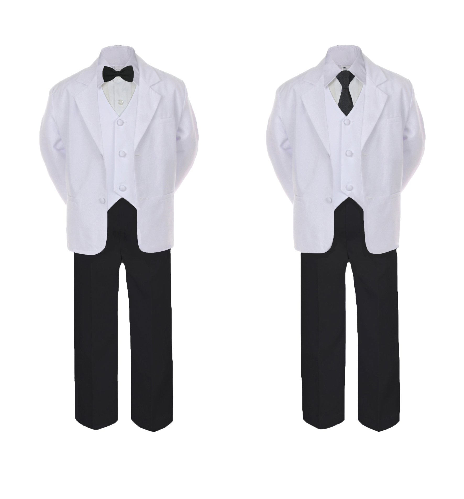 5pc Baby Toddler Boy Teen Formal White Black Bow Tie or Necktie Suit Set Sm-20