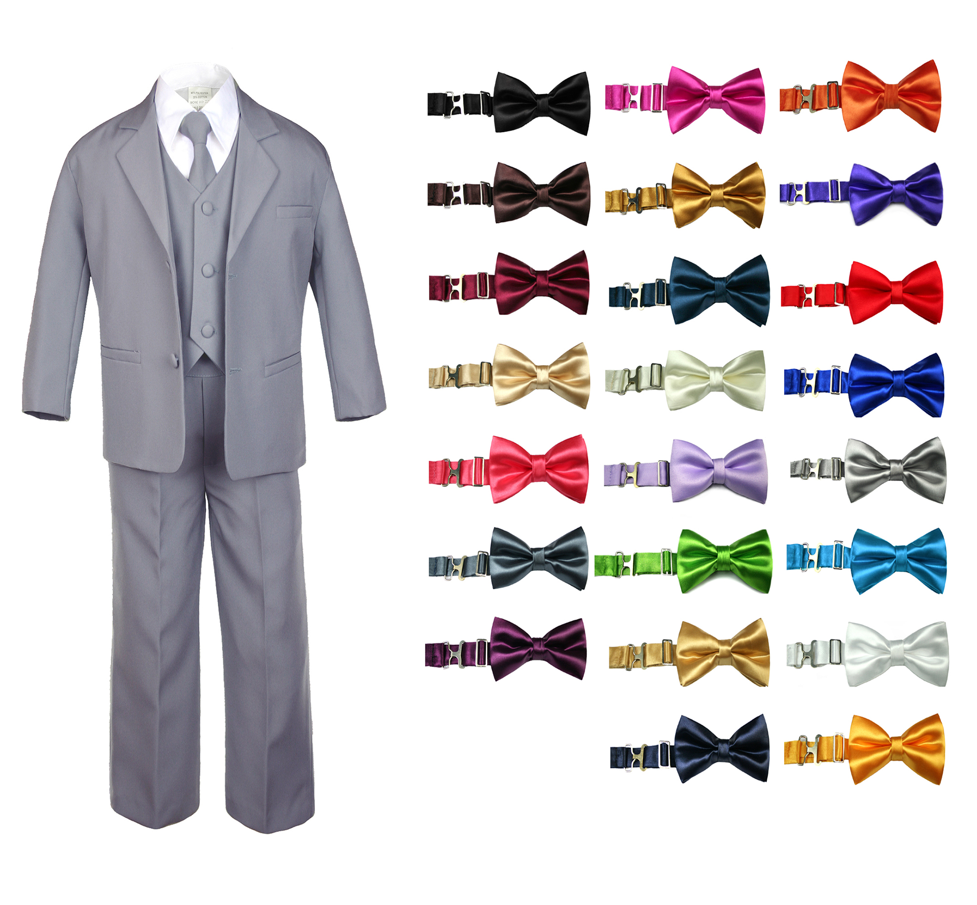 6pc Baby Toddler Boy Teen Formal Party Suit W Satin Bow Tie Medium Gray Sm 16 Ebay