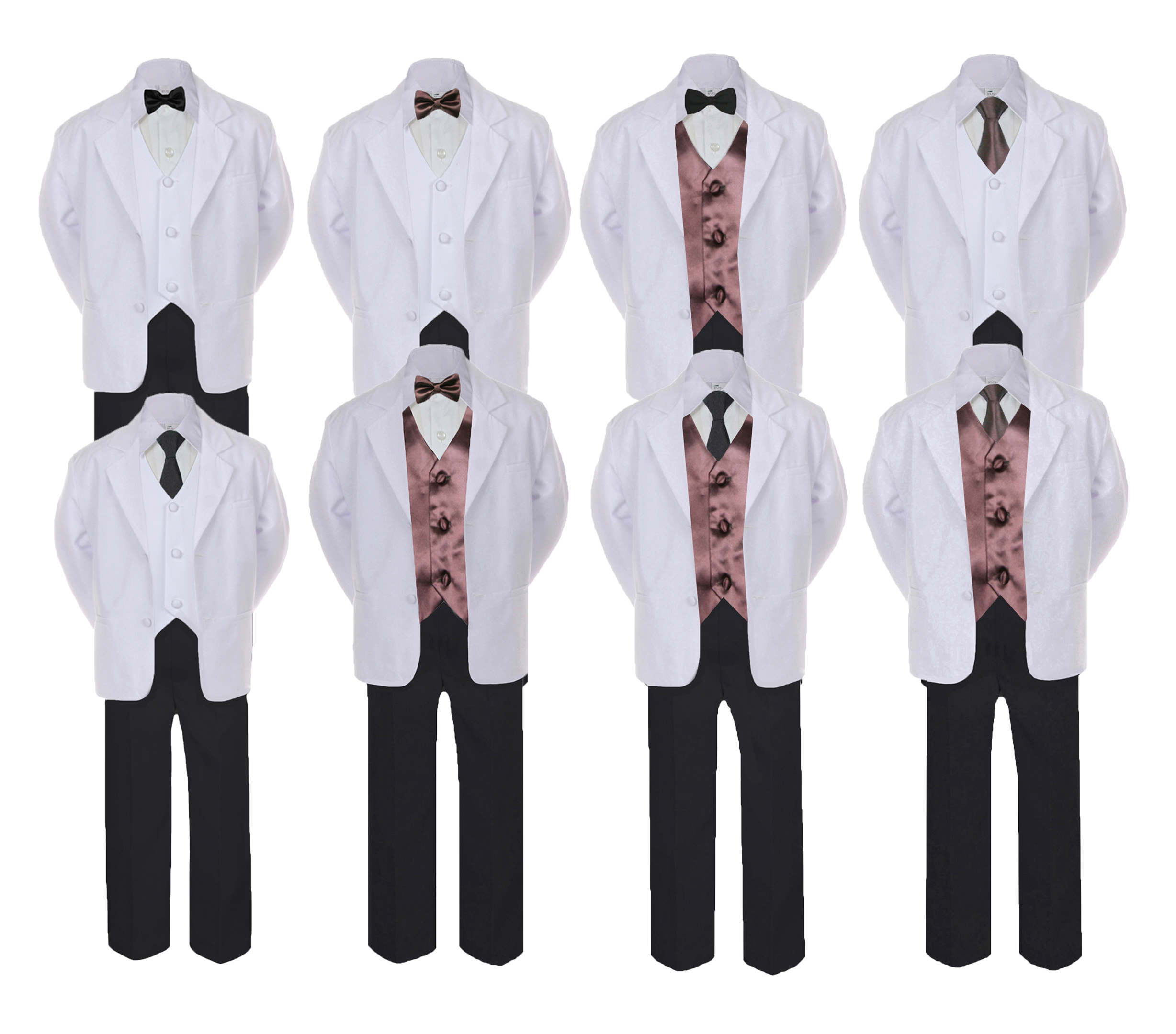 Unotux 5-7pc Formal Black /& White Suit Set Brown Bow Necktie Vest Boy Baby Sm-20 Teen